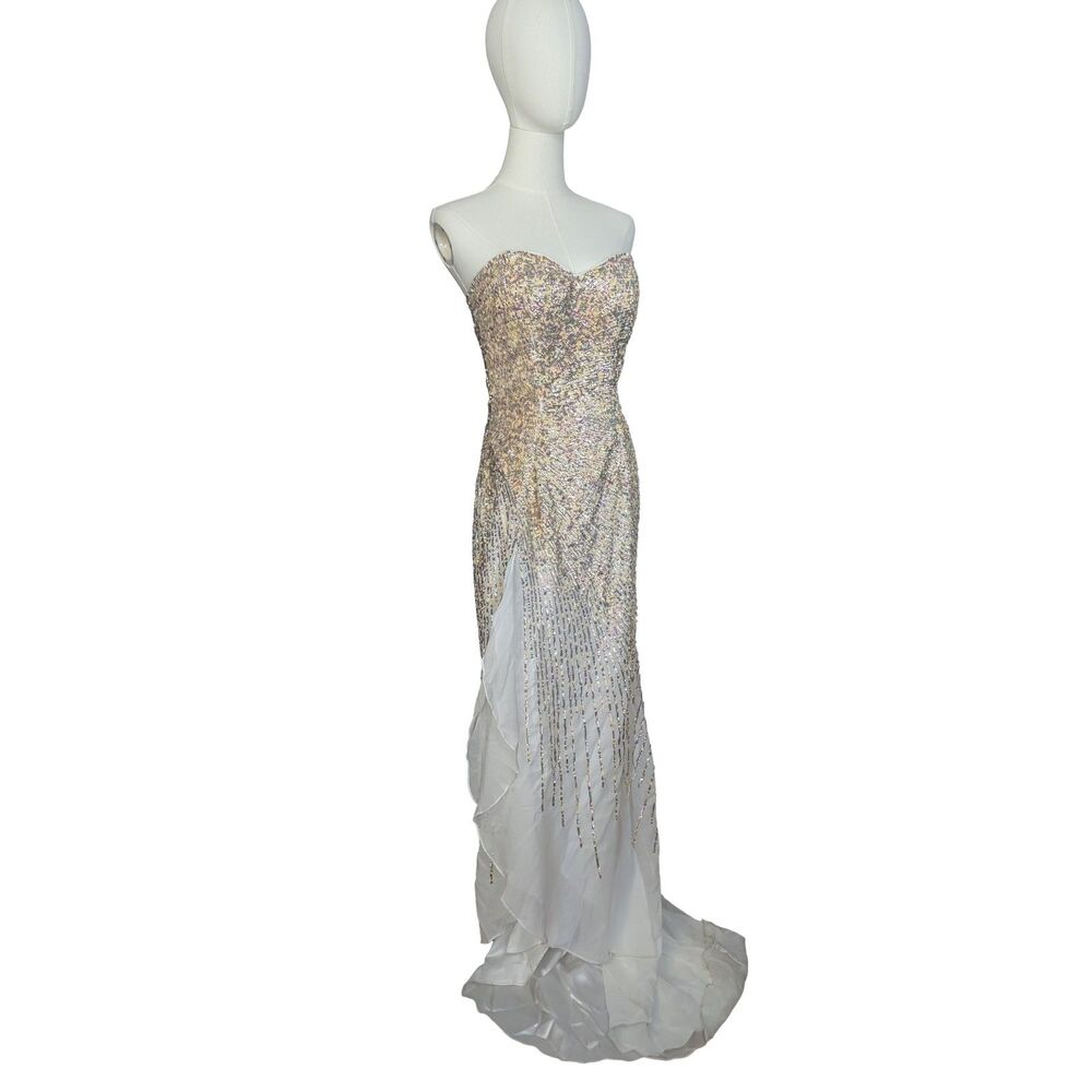 Terani Couture Strapless Sequin Pageant Prom Evening Gown Size 4 NWT Repairable